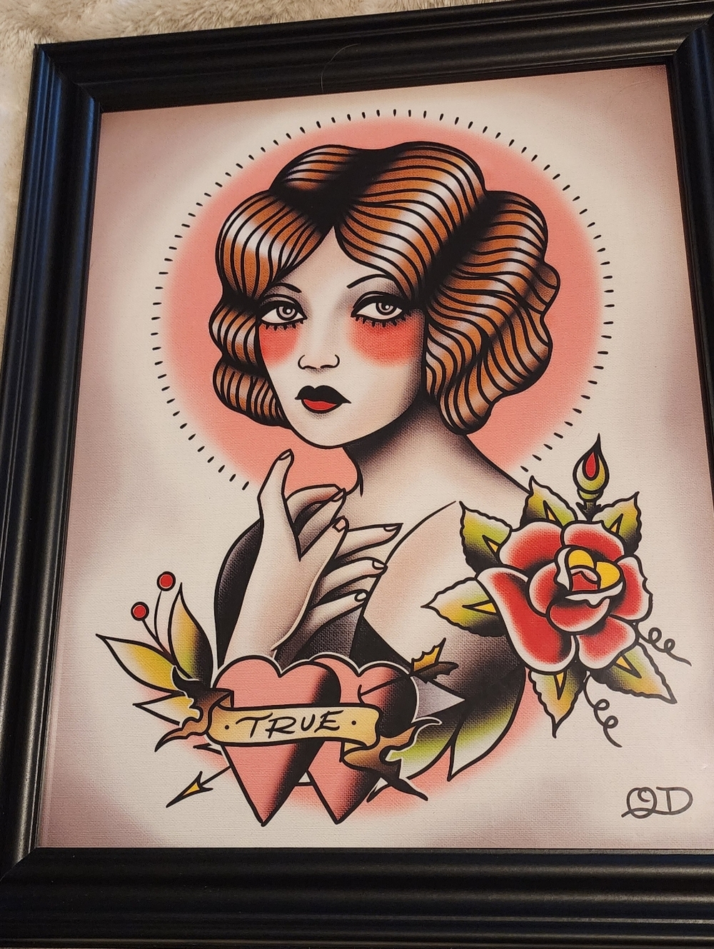 Redhead Retro Girl TRADITIONAL Wall PARLOR TATTOO Print Framed Quyen Dinh
